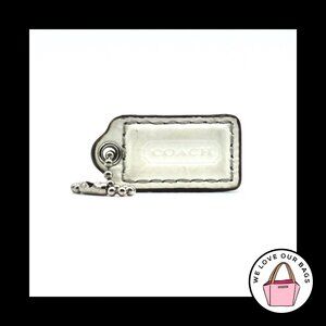 1.5" Small COACH White Leather Nickel Key Fob Bag Charm Keychain Hang Tag